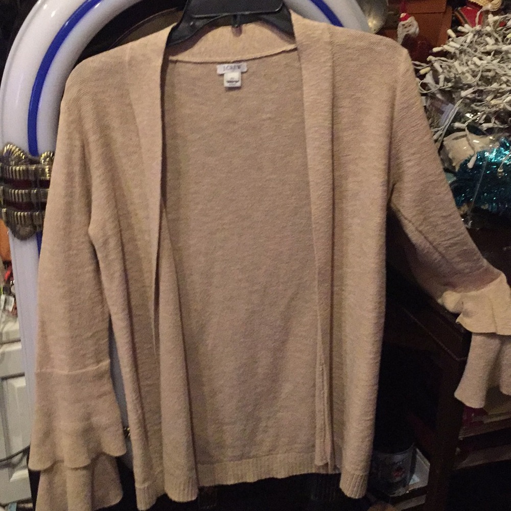 J Crew fashion cardigan sweater XS tan ruffle